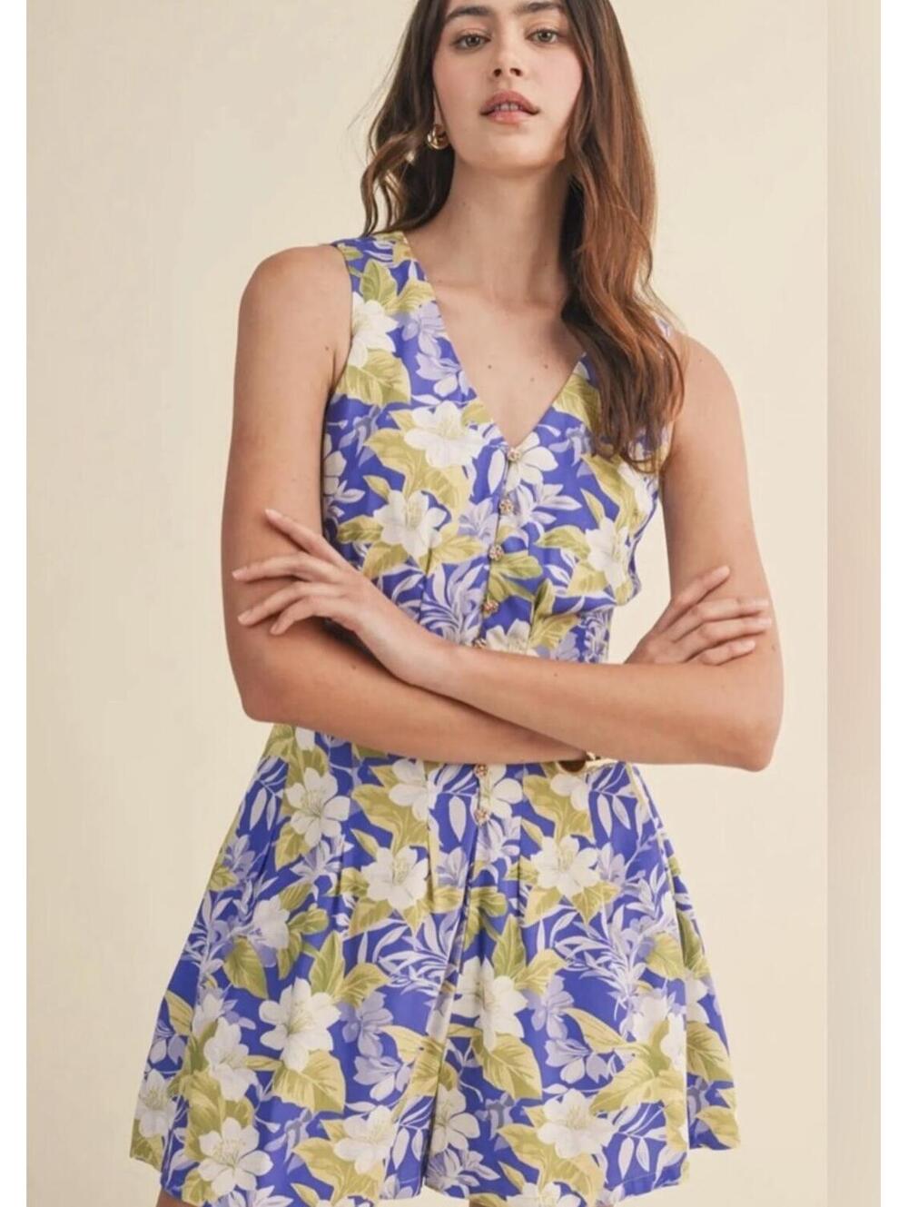 &merci Purple Floral Button Front Romper P2P 18 Size M